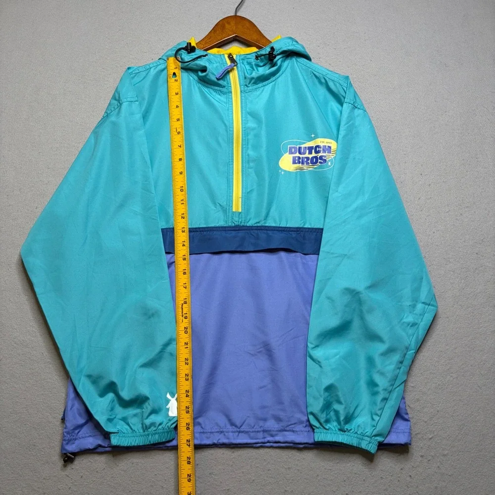 Dutch Bros Windbreaker Mens Medium Teal Purple Colorblock Quarter Zip Anorak